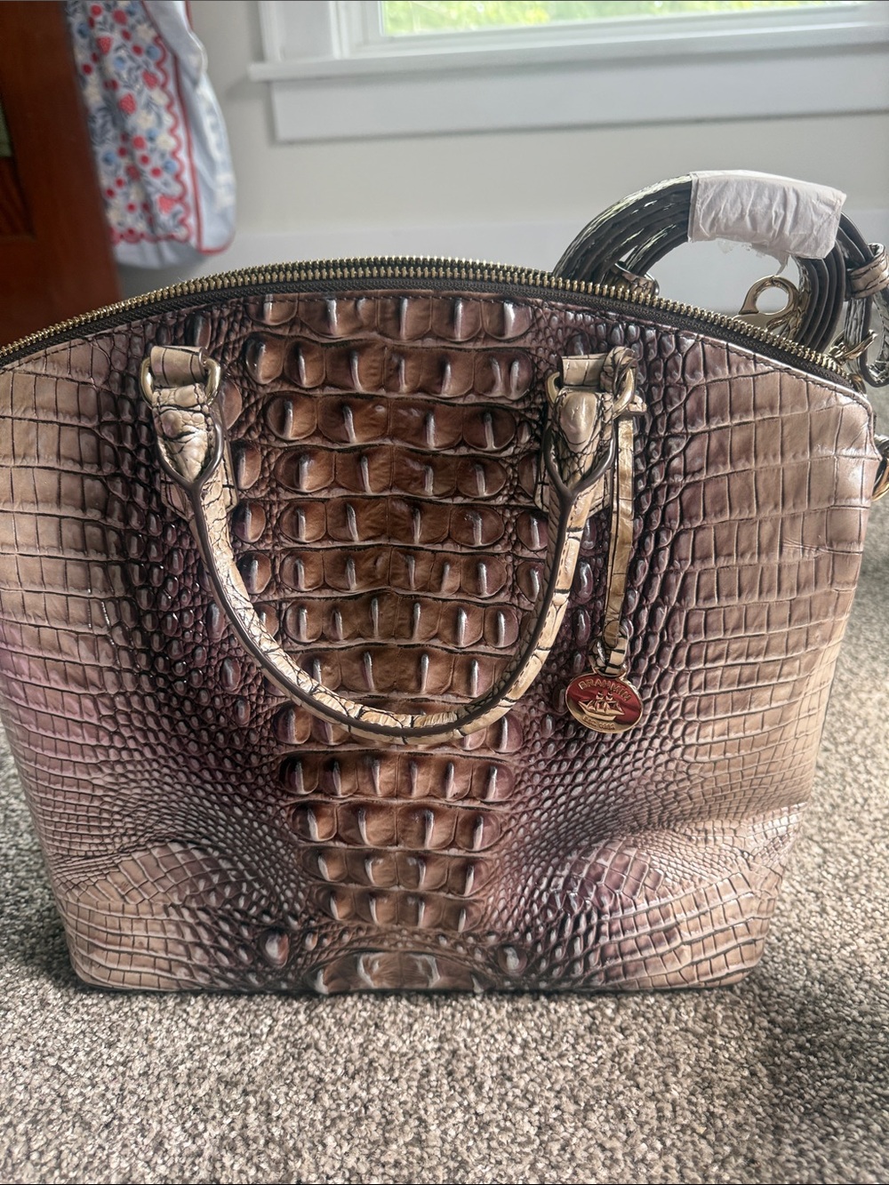 Brahmin Embossed Croc Dome Satchel - Brown